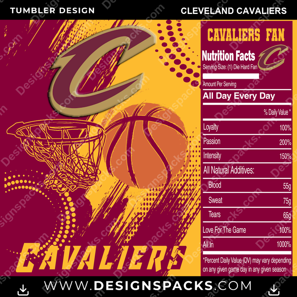 Basketball Team Fan Cleveland Cavaliers NBA Basketball Tumbler Digital Wrap Design Download