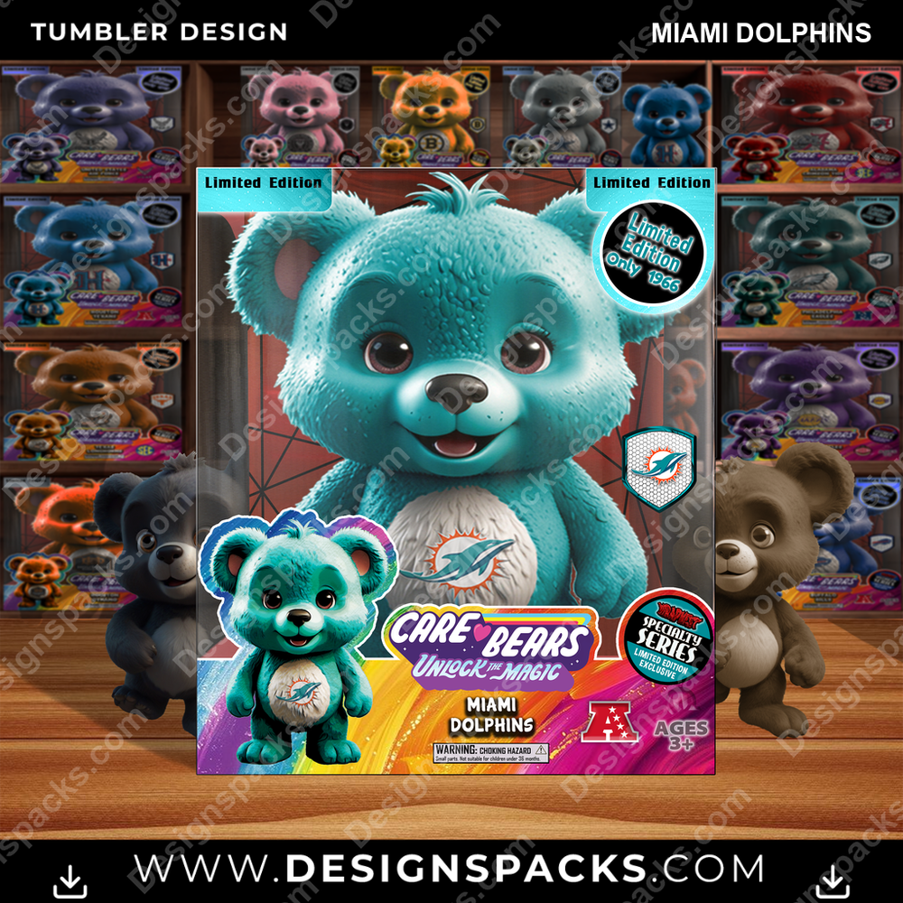 Football Care Bear Box Miami Dolphins NFL Football Tumbler Digital Wrap Design Download