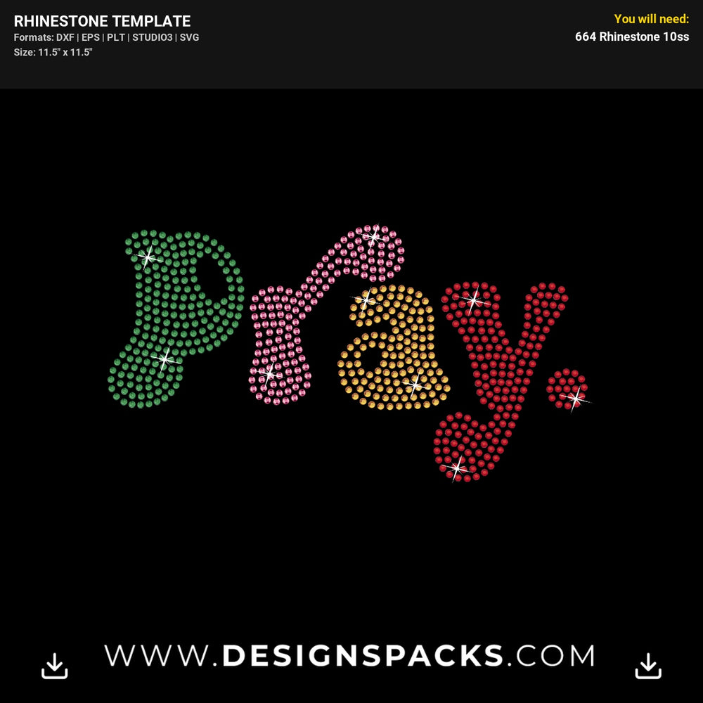 Pray Vintage Religious Cross Rhinestone Digital Template
