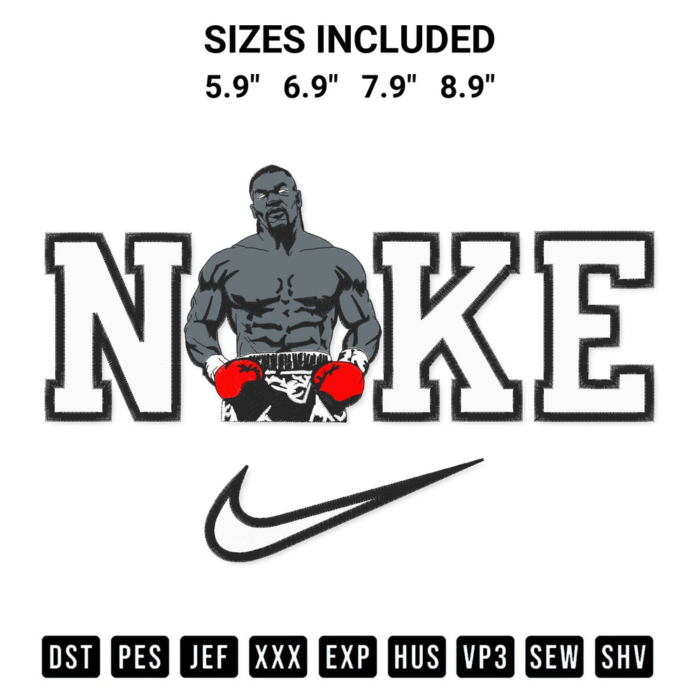 Stitch like a pro with the Mike Tyson Nike Embroidery Design embroidery pattern from Designspacks.com. High-quality digital machine embroidery file. Available sizes: 5.9", 6.9", 7.9", 8.9".