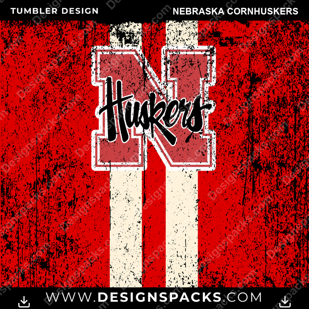 College Sport Grunge Style Nebraska Cornhuskers NCAA College Sport Tumbler Digital Wrap Design Download