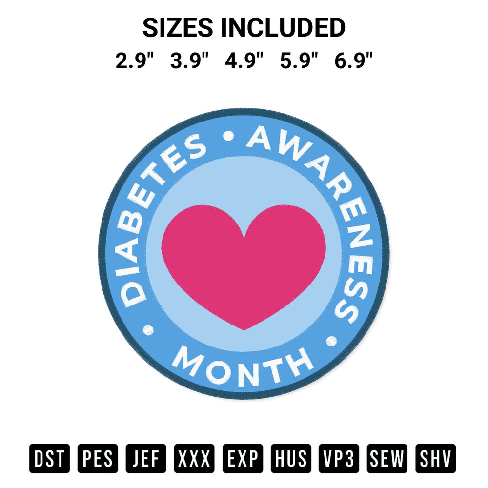 Transform your fabrics with the Diabetes Awareness Month Embroidery Design embroidery design. Instant access to premium digitized patterns at Designspacks.com. Available sizes: 2.9", 3.9", 4.9", 5.9", 6.9".