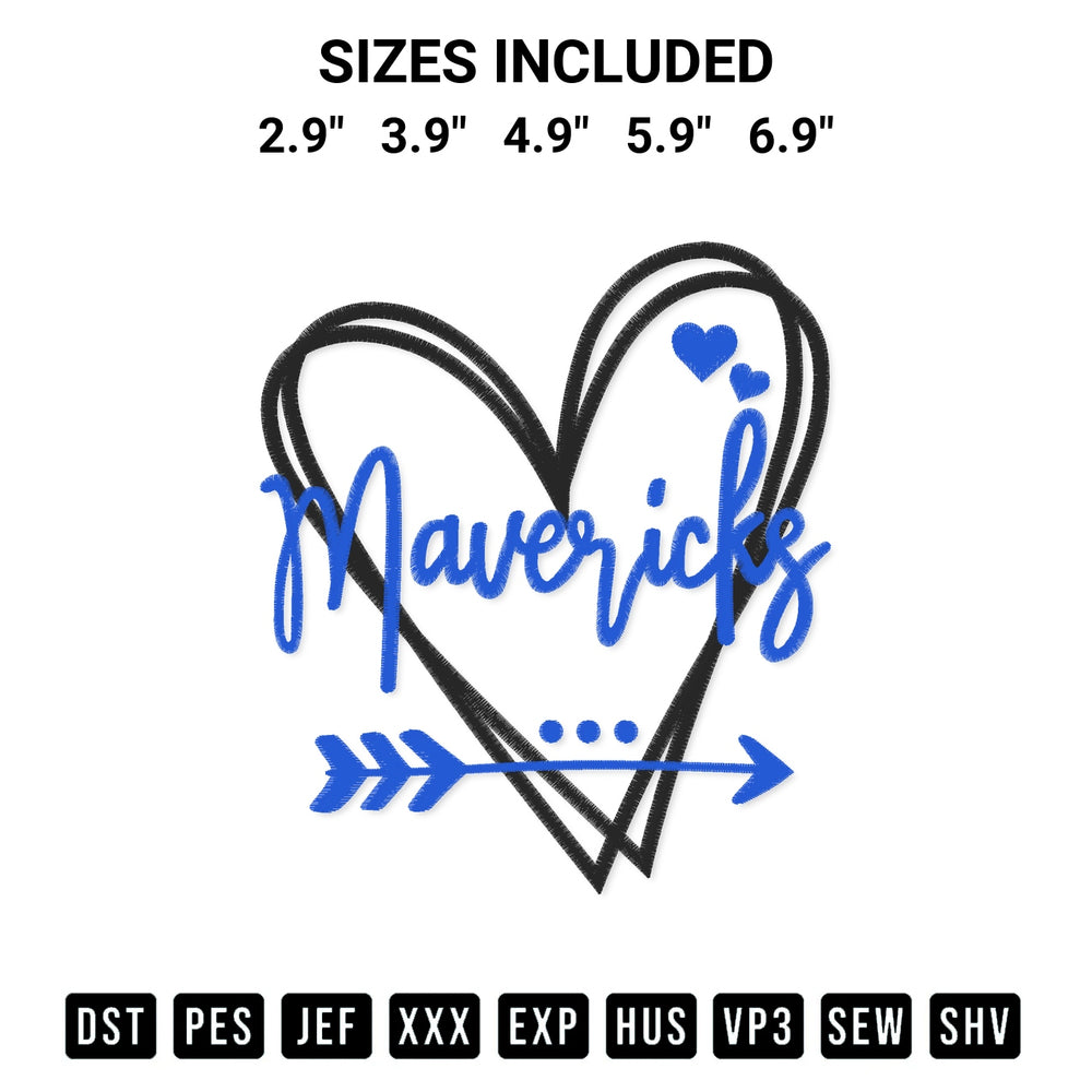 Discover the perfect addition to your crafting collection: Dallas Mavericks Heart Embroidery Design embroidery file. Instantly available at Designspacks.com. Available sizes: 2.9", 3.9", 4.9", 5.9", 6.9".