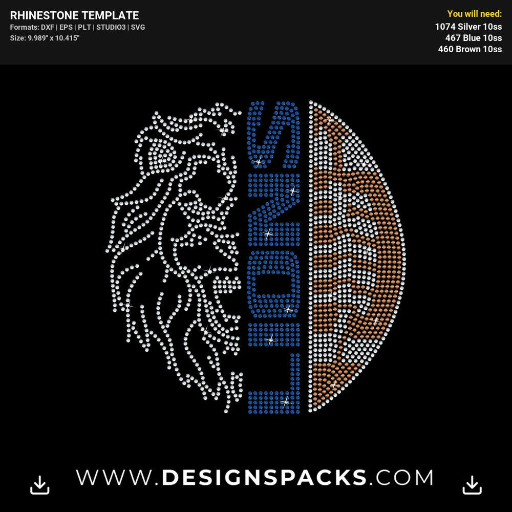 Football Lions Rhinestone Digital Template