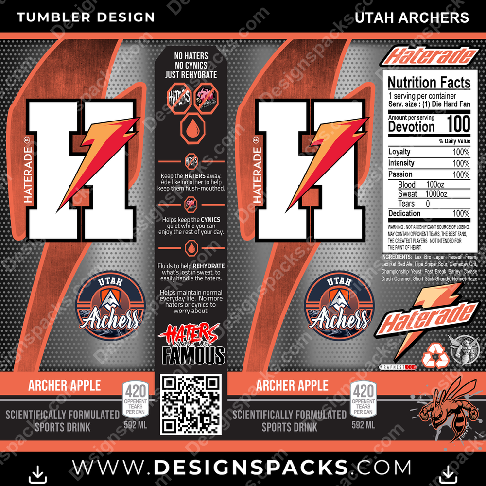 Lacrosse Haterade Utah Archers Tumbler Digital Wrap Design