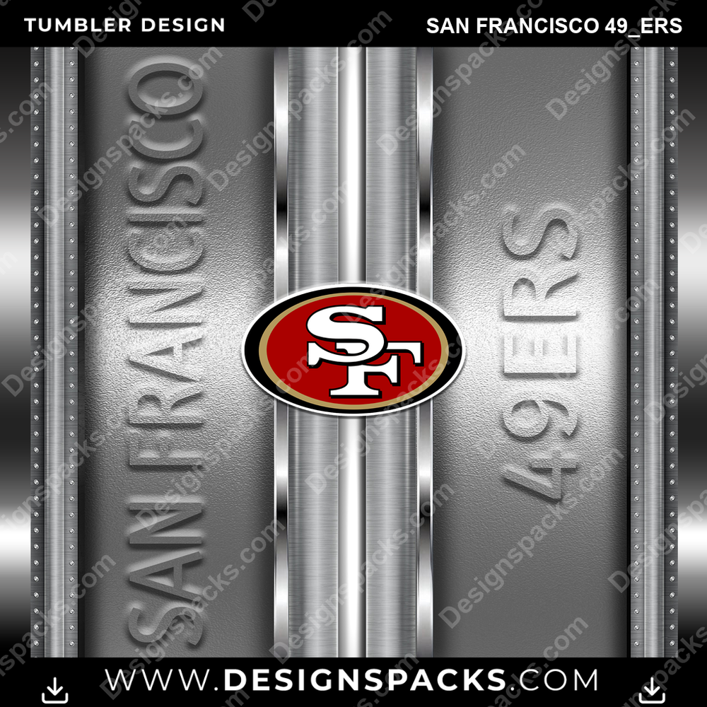 Football Metallic San Francisco 49ers NFL Football Tumbler Digital Wrap Design Download
