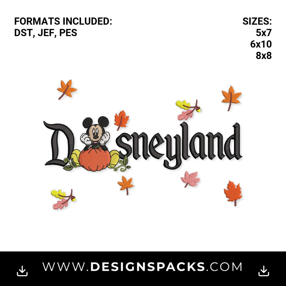 Autumn Disneyland Mickey Mouse Pumpkin Embroidery Design - Instant digital download pattern at Designspacks.com