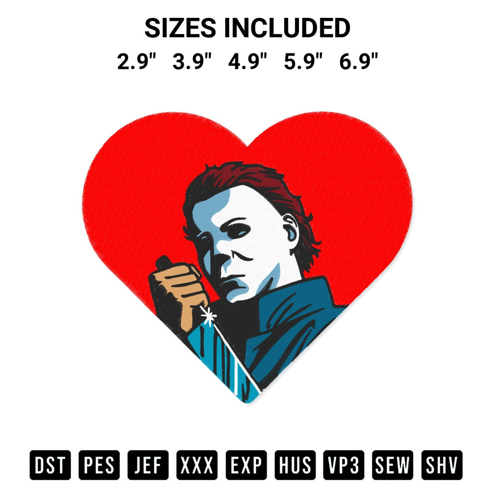 Get the Michael Myers Heart Embroidery Design embroidery design for your custom crafts! Premium digitized files available for instant download at Designspacks.com. Available sizes: 2.9", 3.9", 4.9", 5.9", 6.9".