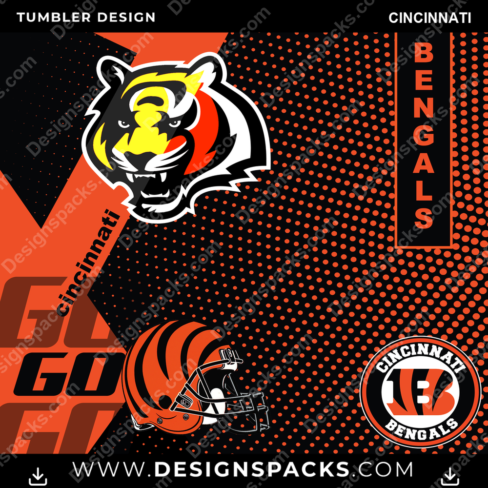Football GO Cincinnati Tumbler Digital Wrap Design