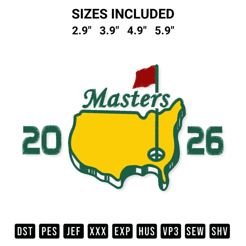 Create amazing crafts with the The Masters 2026 Embroidery Design embroidery file. High-quality digital download from Designspacks.com, perfect for beginners and pros. Available sizes: 2.9", 3.9", 4.9", 5.9".