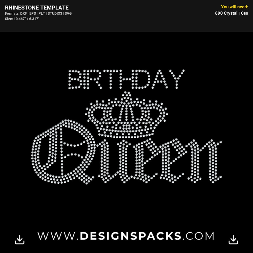 Birthday Queen Crown English Font Rhinestone Digital Template