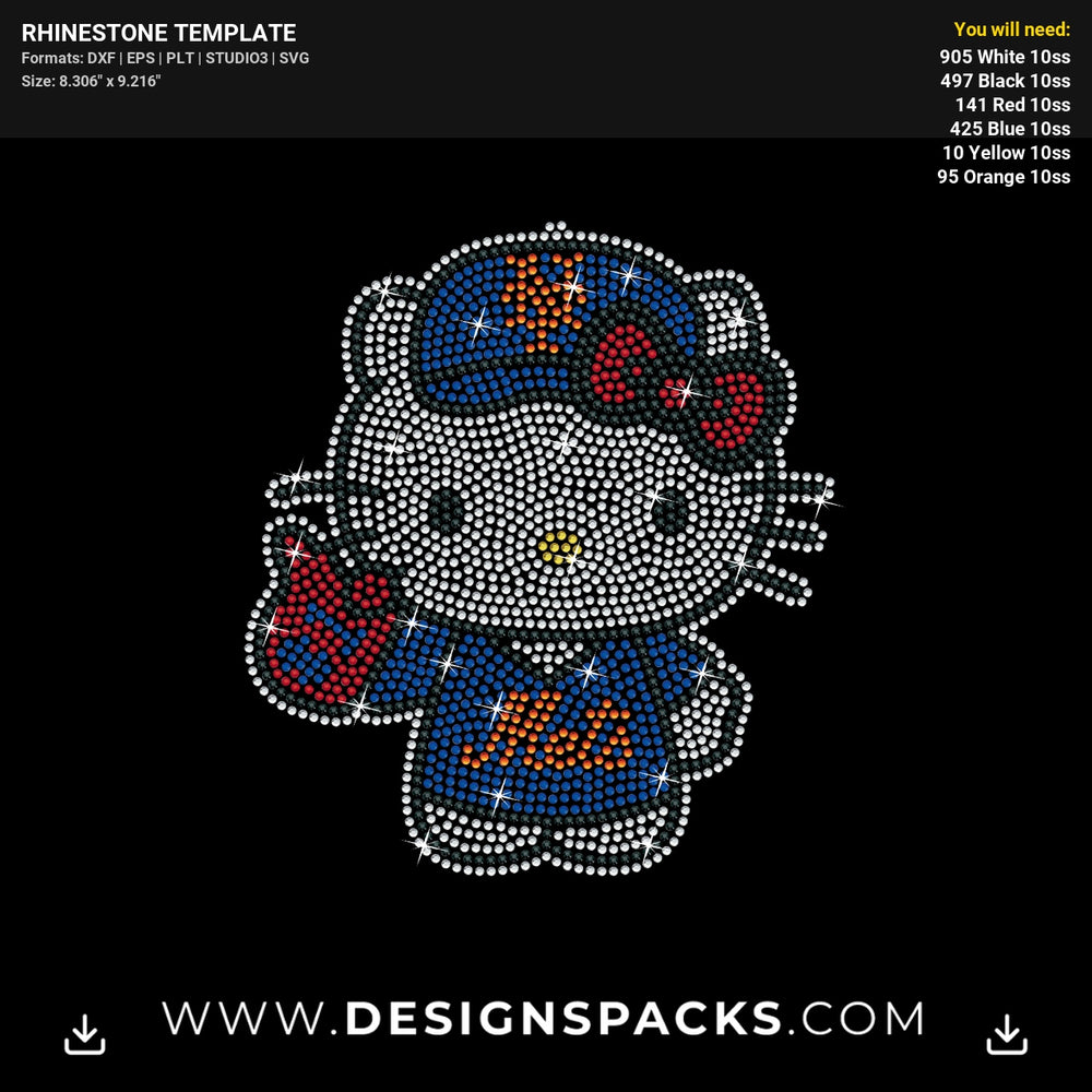 Hello Kitty New York Mets Number 1 Rhinestone Digital Template