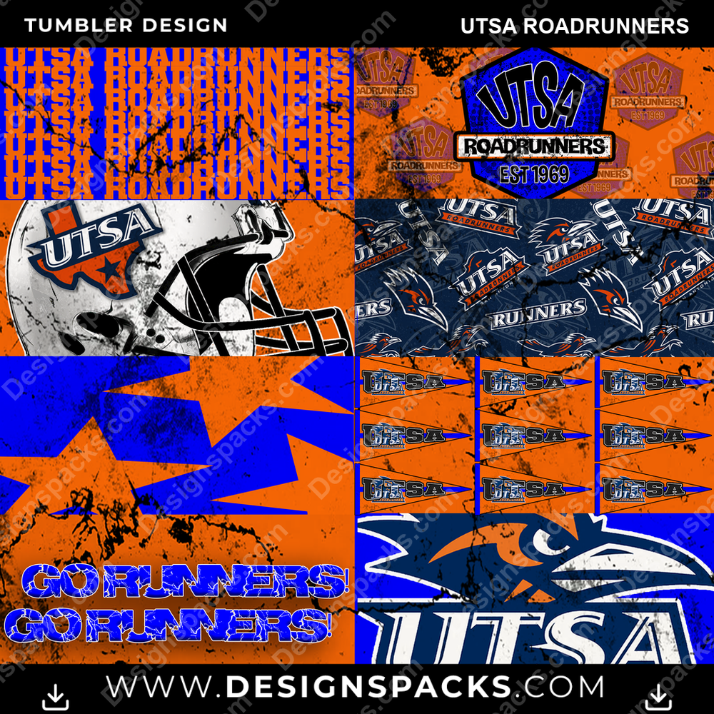 College Sport Distressed BG UTSA Roadrunners NCAA College Sport Tumbler Digital Wrap Design Download