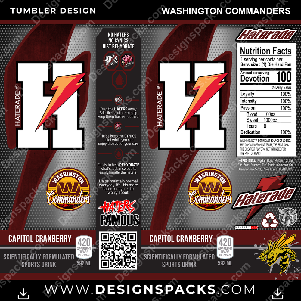 Diseño digital para vaso termo de los Washington Commanders para los que odian el fútbol americano