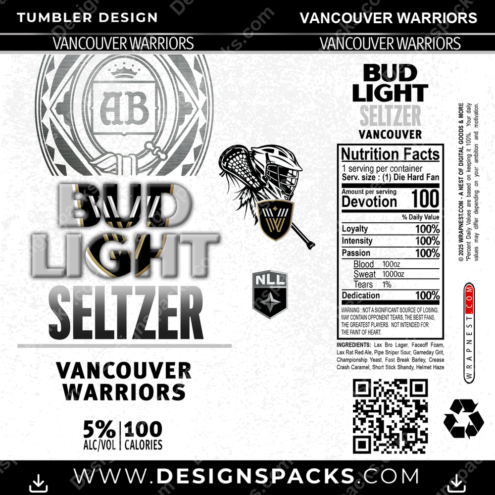 Lacrosse Bud Light Seltzer Vancouver Warriors Tumbler Digital Wrap Design
