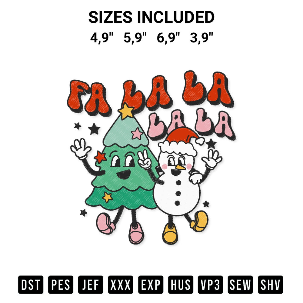 Get the Fa La La La Christmas Tree Snowman Retro Groovy Christmas Holiday Embroidery Design embroidery design for your custom crafts! Premium digitized files available for instant download at Designspacks.com. Available sizes: 4,9", 5,9", 6,9", 3,9".