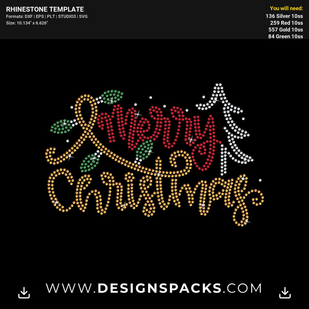 Merry Christmas Tree Lights Rhinestone Digital Template