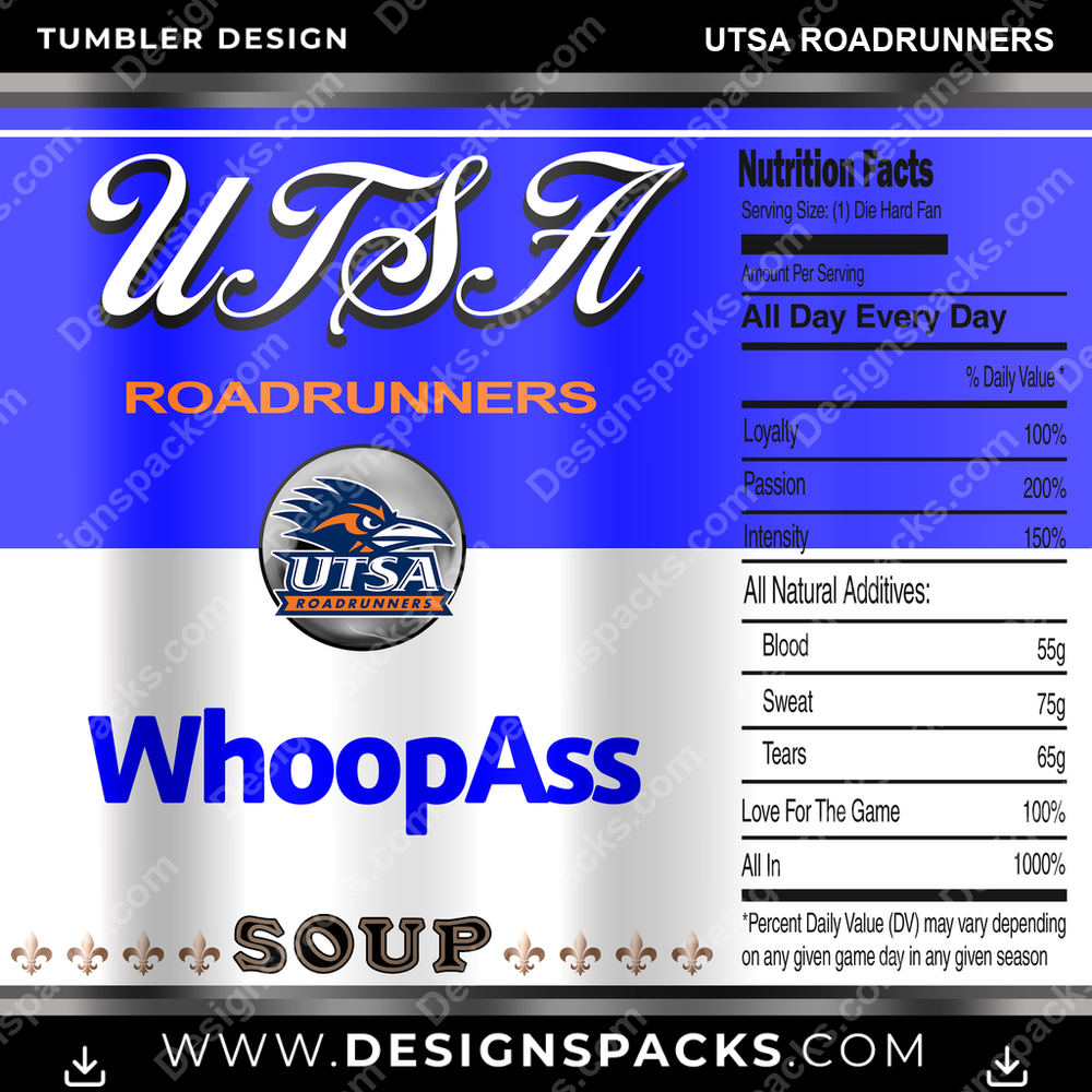 College Sport Soup Can UTSA Roadrunners NCAA College Sport Tumbler Digital Wrap Design Download