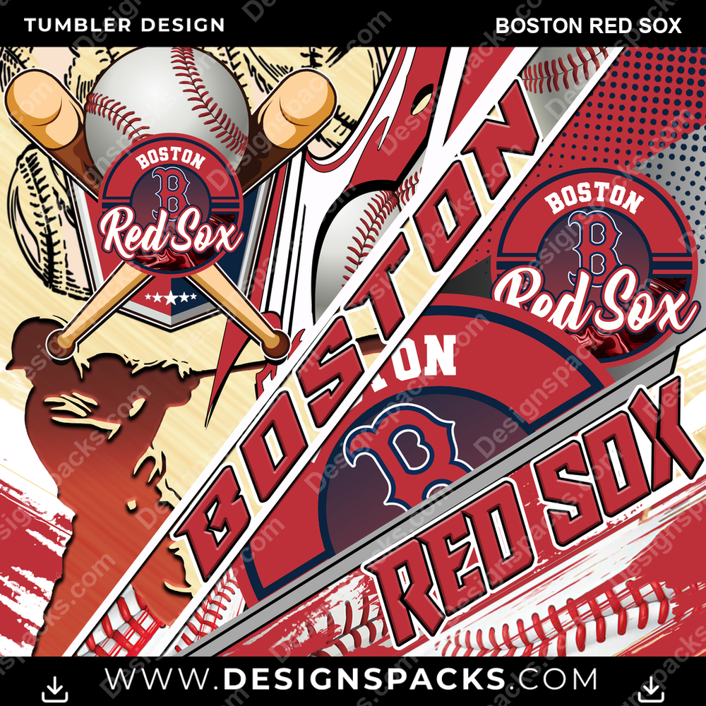 Baseball Silhouette Boston Red Sox Tumbler Digital Wrap Design