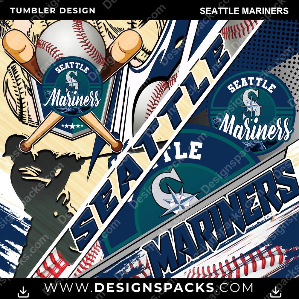Baseball Silhouette Seattle Mariners Tumbler Digital Wrap Design