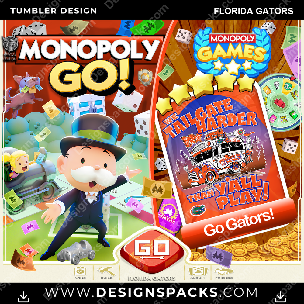 College Sport Monopoly Go! Florida Gators Tumbler Digital Wrap Design