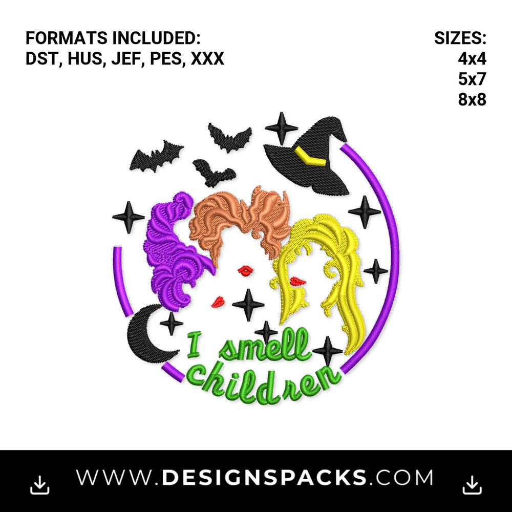 I Smell Children Sanderson Sisters Embroidery Design - Instant digital download pattern at Designspacks.com