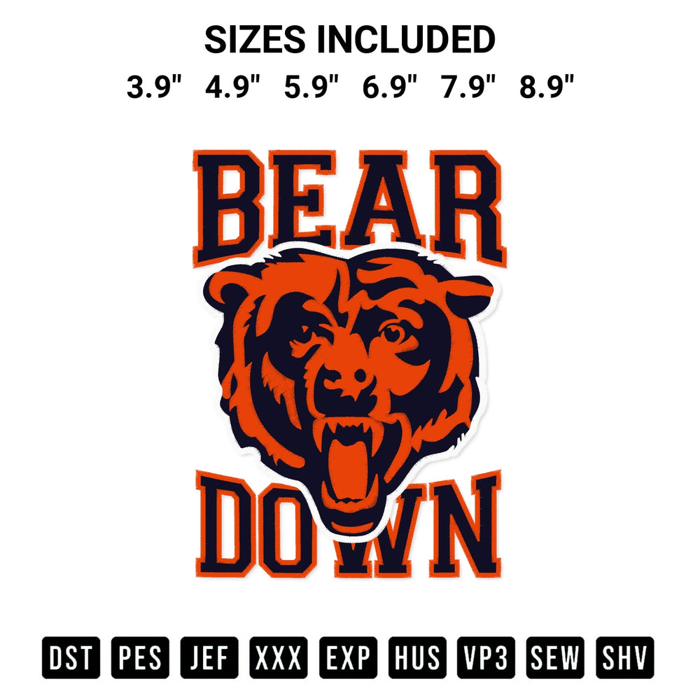 Create amazing crafts with the Bear Down Chicago Bears Embroidery Design embroidery file. High-quality digital download from Designspacks.com, perfect for beginners and pros. Available sizes: 3.9", 4.9", 5.9", 6.9", 7.9", 8.9".