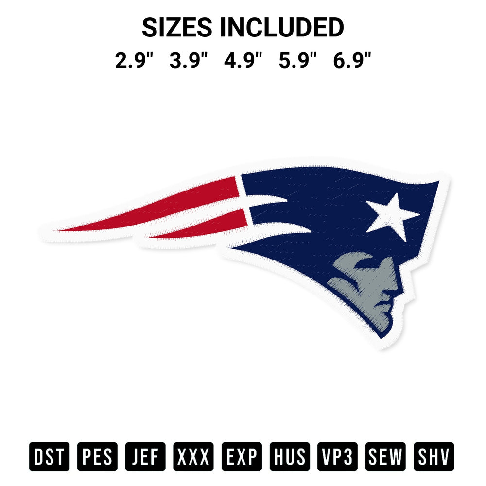 Discover the perfect addition to your crafting collection: New England Patriots Logo Embroidery Design embroidery file. Instantly available at Designspacks.com. Available sizes: 2.9", 3.9", 4.9", 5.9", 6.9".
