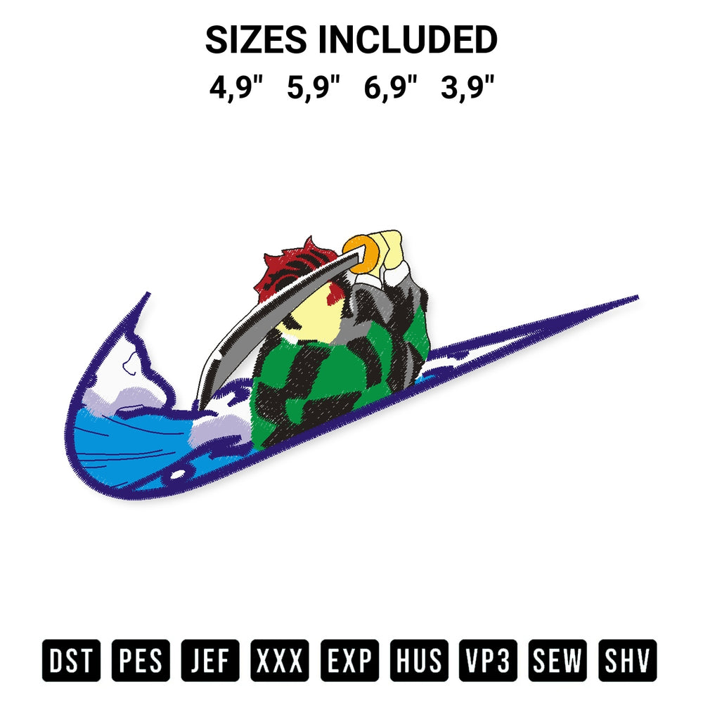 Create amazing crafts with the Nike Kamado Tanjiro Kimetsu No Yaiba Logo Embroidery Design embroidery file. High-quality digital download from Designspacks.com, perfect for beginners and pros. Available sizes: 4,9", 5,9", 6,9", 3,9".