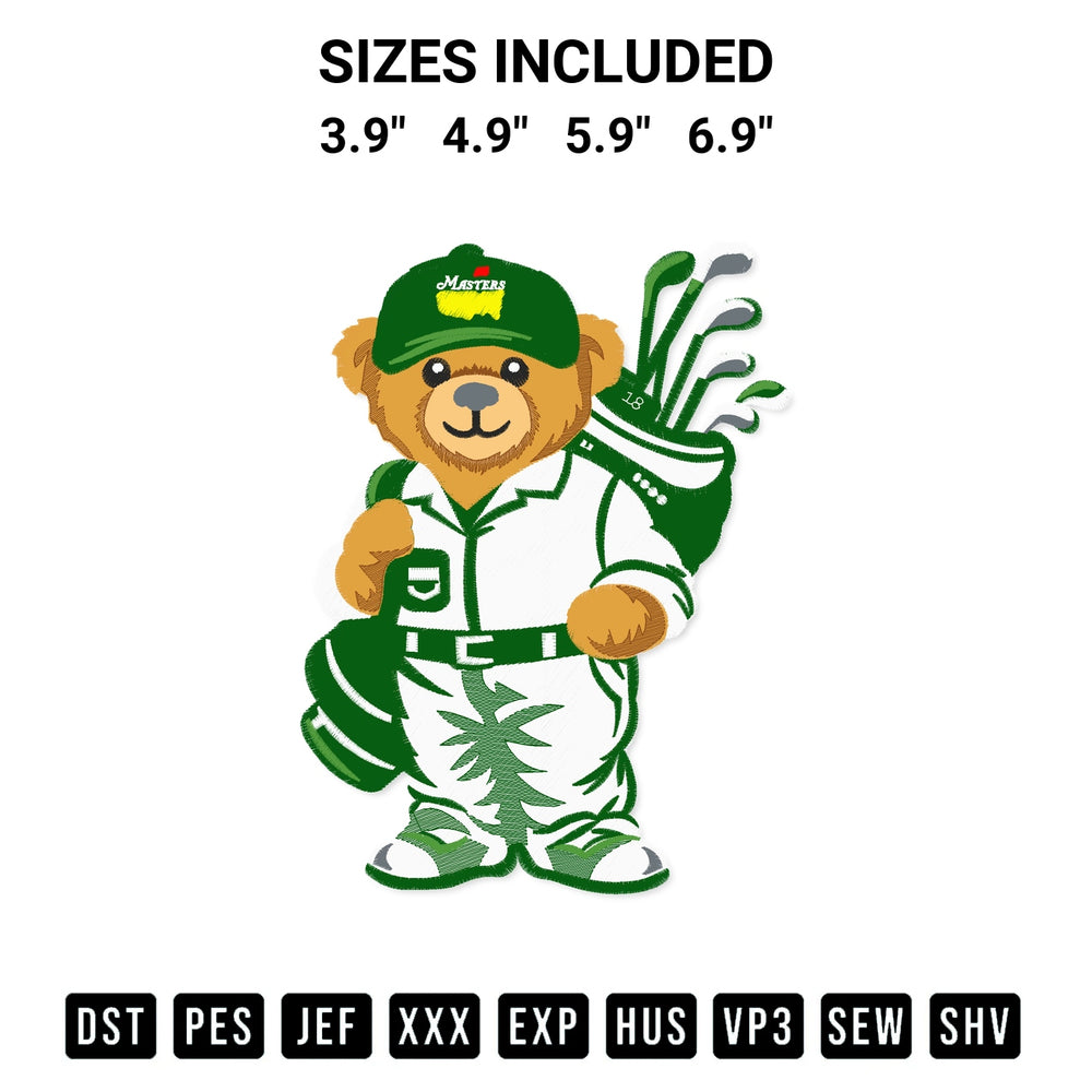 Get the Masters Golf Bear Embroidery Design embroidery design for your custom crafts! Premium digitized files available for instant download at Designspacks.com. Available sizes: 3.9", 4.9", 5.9", 6.9".