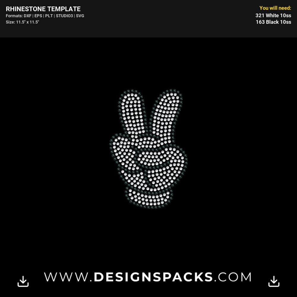 Mickey Peace Hand Rhinestone Digital Template