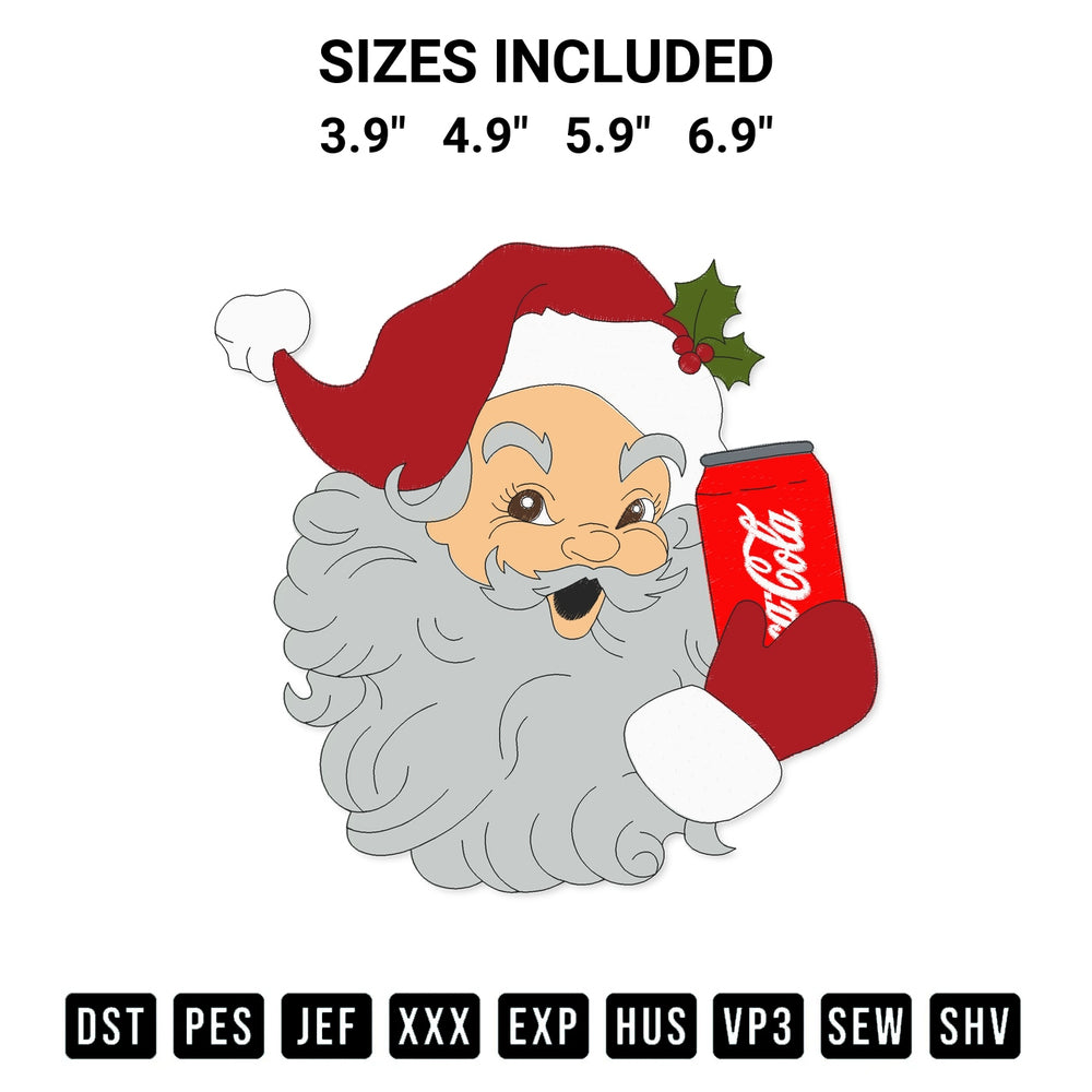 Shop the Coca Cola Santa Embroidery Design machine embroidery pattern at Designspacks.com. Beautifully digitized for flawless stitching on any fabric. Available sizes: 3.9", 4.9", 5.9", 6.9".