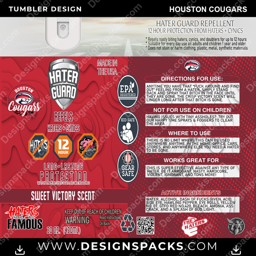 College Sport Hater Guard Houston Cougars NCAA College Sport Tumbler Digital Wrap Design Download