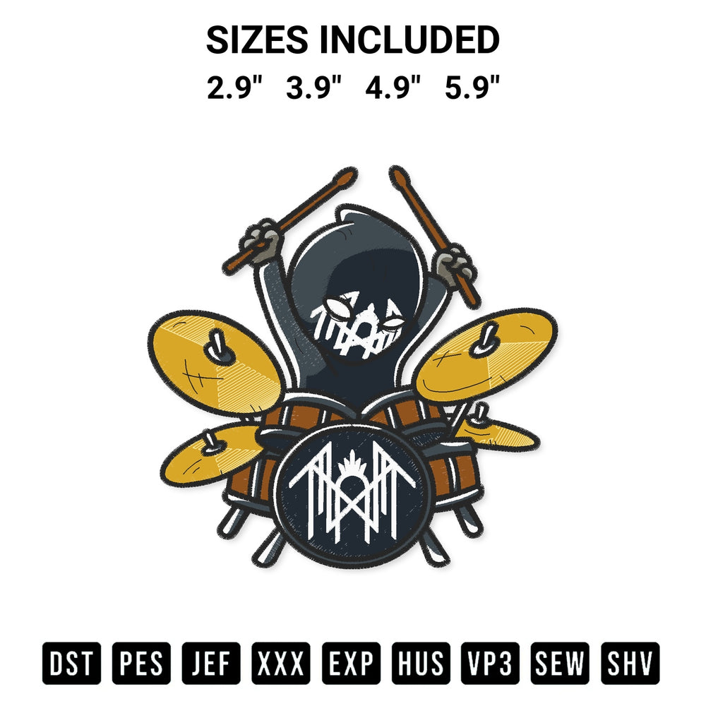 Create amazing crafts with the Sleep Token Drummer Embroidery Design embroidery file. High-quality digital download from Designspacks.com, perfect for beginners and pros. Available sizes: 2.9", 3.9", 4.9", 5.9".