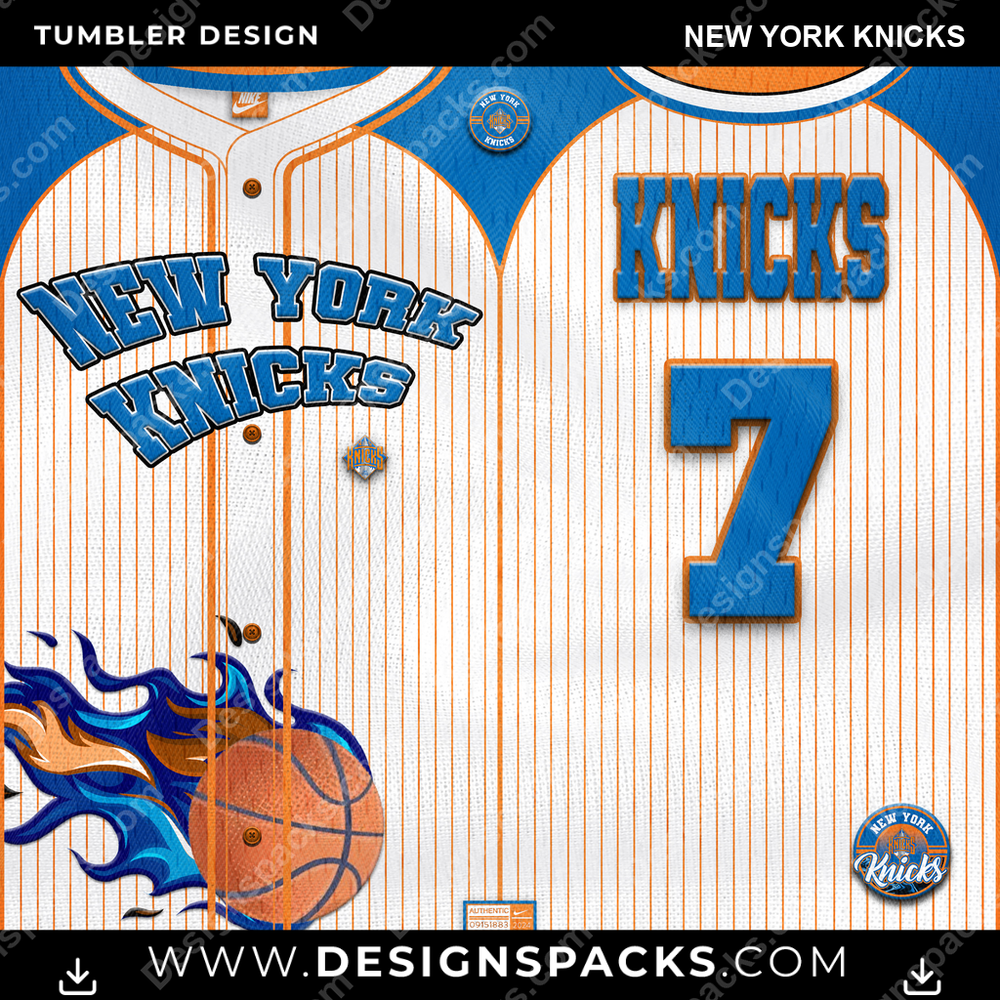 Basketball Team Button-Up Jersey New York Knicks Tumbler Digital Wrap Design