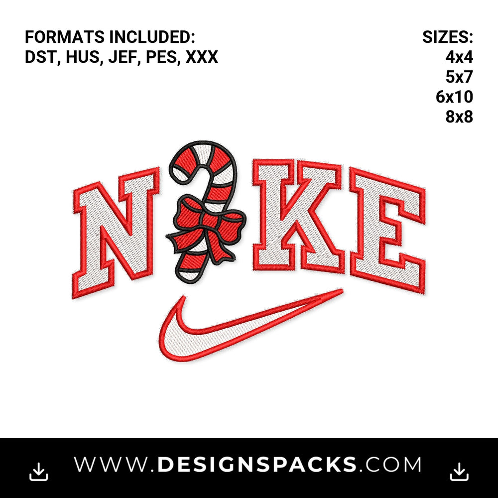 Christmas Candy Cane Swoosh Logo Embroidery Design - Instant digital download pattern at Designspacks.com