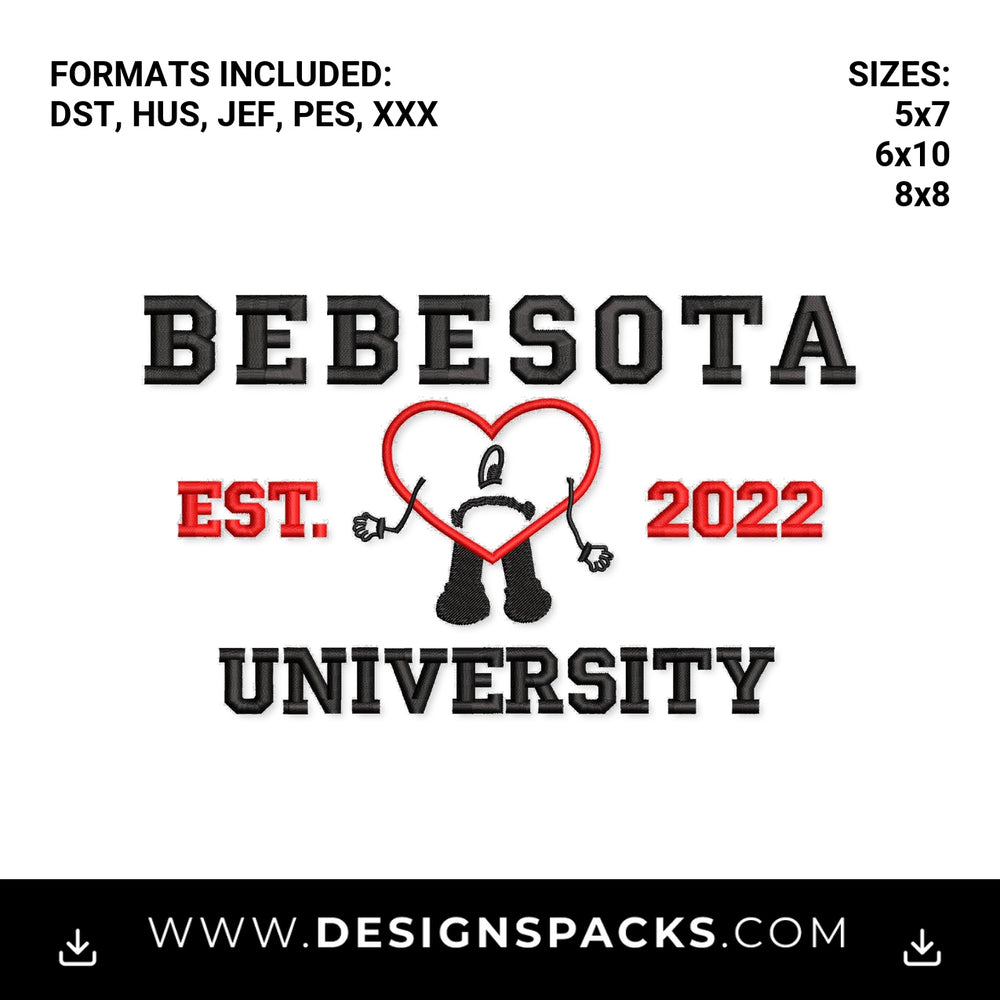 Bebesota University Est. 2022 Heart Embroidery Design - Instant digital download pattern at Designspacks.com