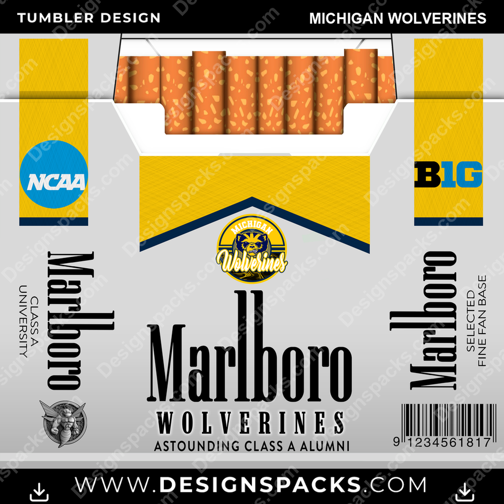 College Sport Marlboro Michigan Wolverines NCAA College Sport Tumbler Digital Wrap Design Download