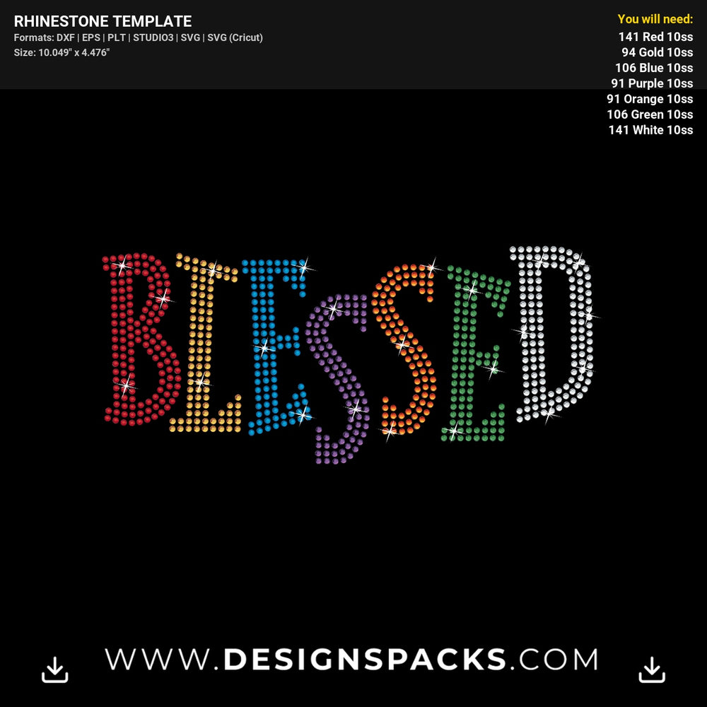 Blessed Living Life Script Typography Rhinestone Digital Template