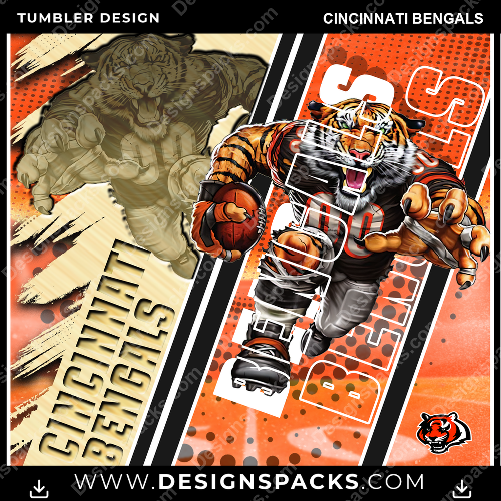 Football Silhouette Cincinnati Bengals Tumbler Digital Wrap Design