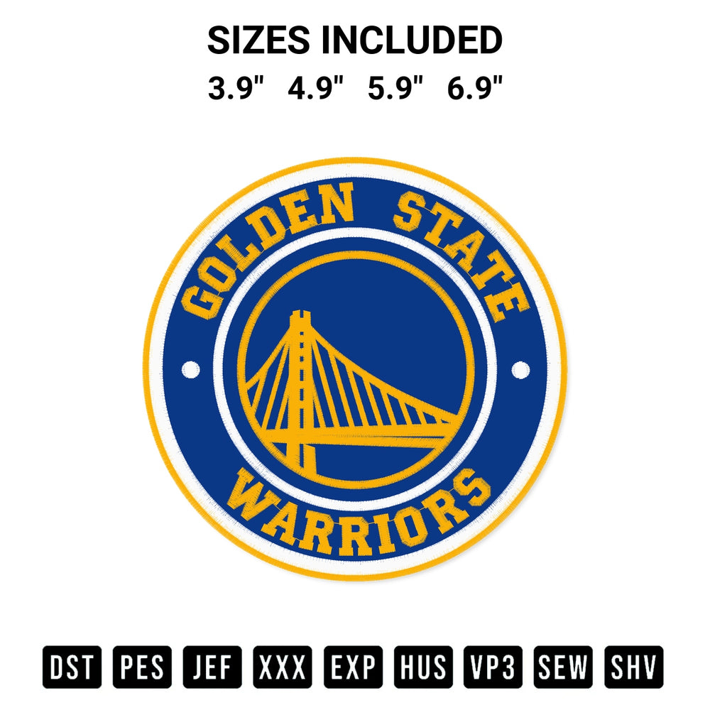 Get the Golden State Warriors Circle Logo Embroidery Design embroidery design for your custom crafts! Premium digitized files available for instant download at Designspacks.com. Available sizes: 3.9", 4.9", 5.9", 6.9".