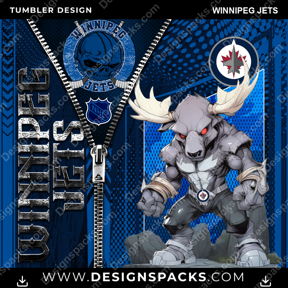 Ice Hockey Zipper Mascot Winnipeg Jets Tumbler Digital Wrap Design