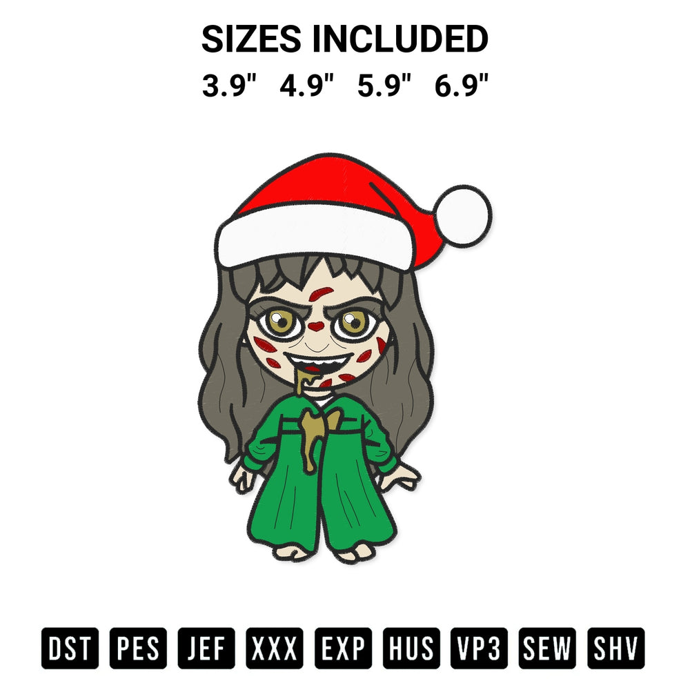 Shop the Chibi Regan Macneil Christmas Embroidery Design machine embroidery pattern at Designspacks.com. Beautifully digitized for flawless stitching on any fabric. Available sizes: 3.9", 4.9", 5.9", 6.9".