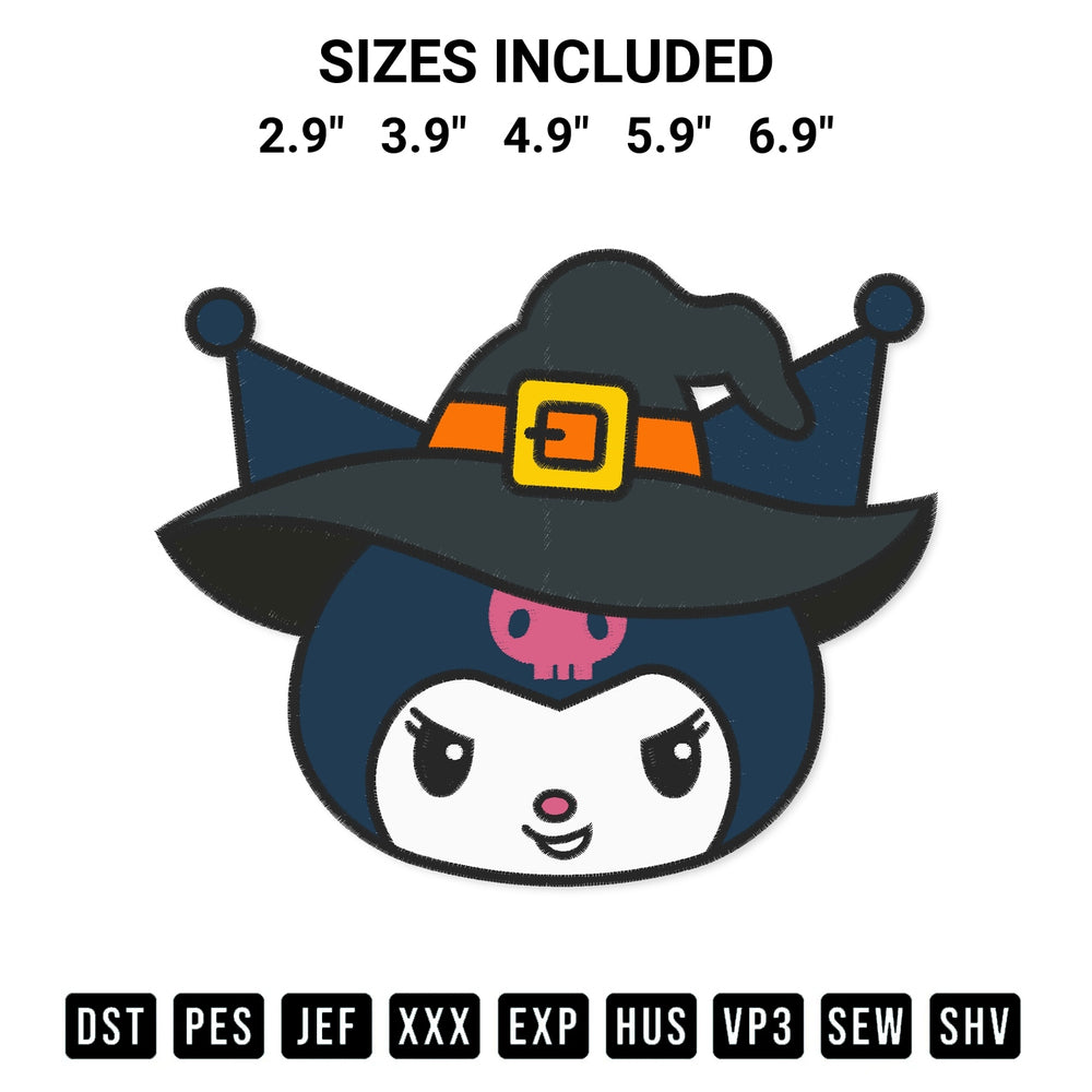 Get the Face Kuromi Witch Embroidery Design embroidery design for your custom crafts! Premium digitized files available for instant download at Designspacks.com. Available sizes: 2.9", 3.9", 4.9", 5.9", 6.9".