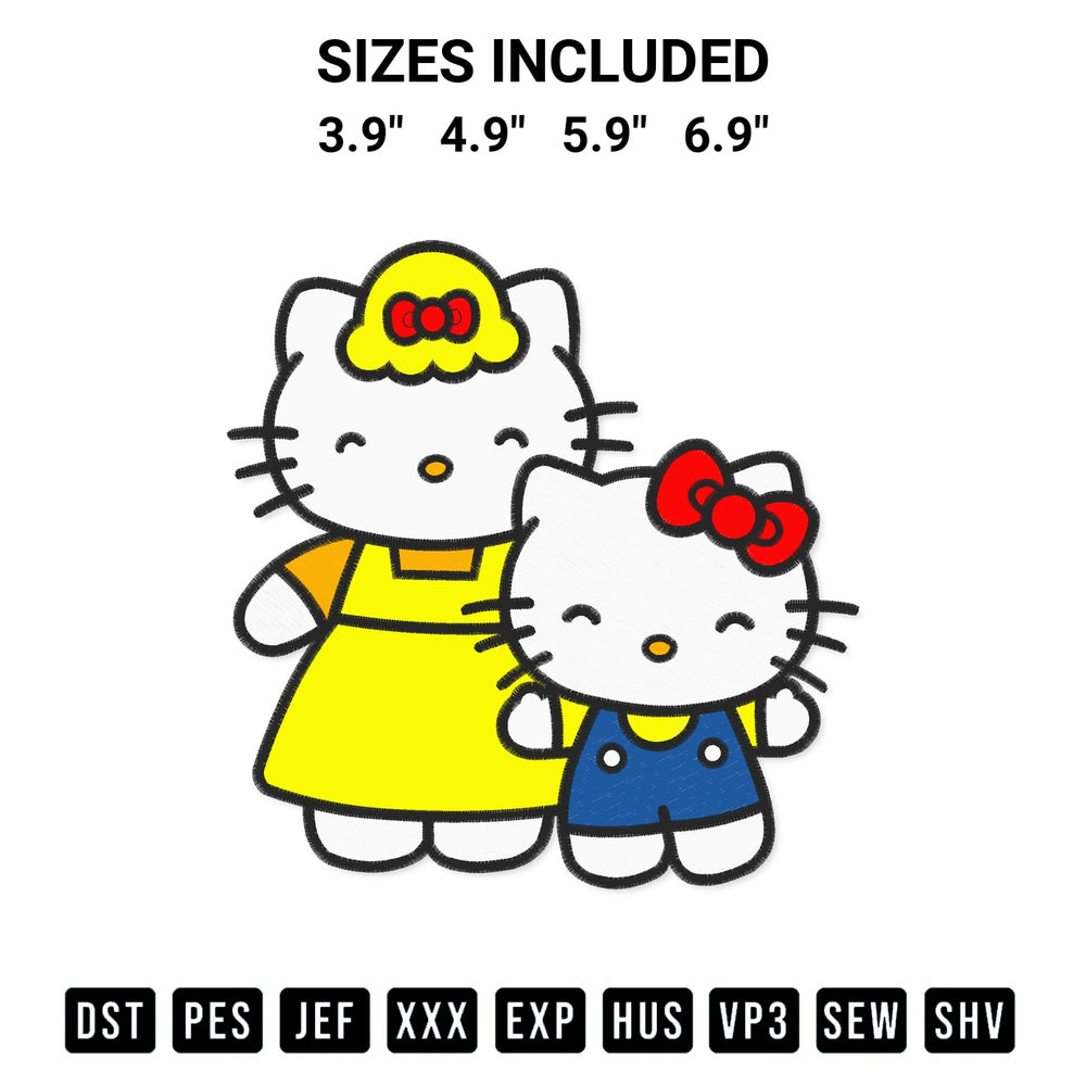 Transform your fabrics with the Hello Kitty And Mary White Embroidery Design embroidery design. Instant access to premium digitized patterns at Designspacks.com. Available sizes: 3.9", 4.9", 5.9", 6.9".