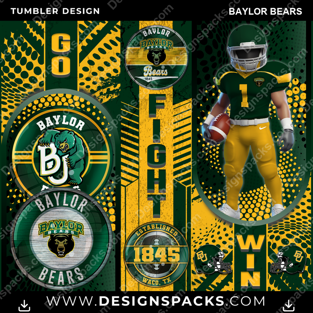 College Sport Go Fight Win Baylor Bears NCAA College Sport Tumbler Digital Wrap Design Download