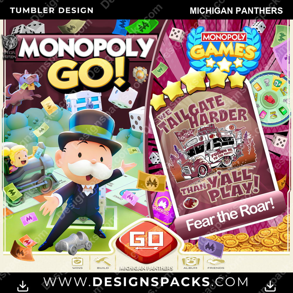Canada Football Monopoly Go! Michigan Panthers CFL Canada Tumbler Digital Wrap Design Download