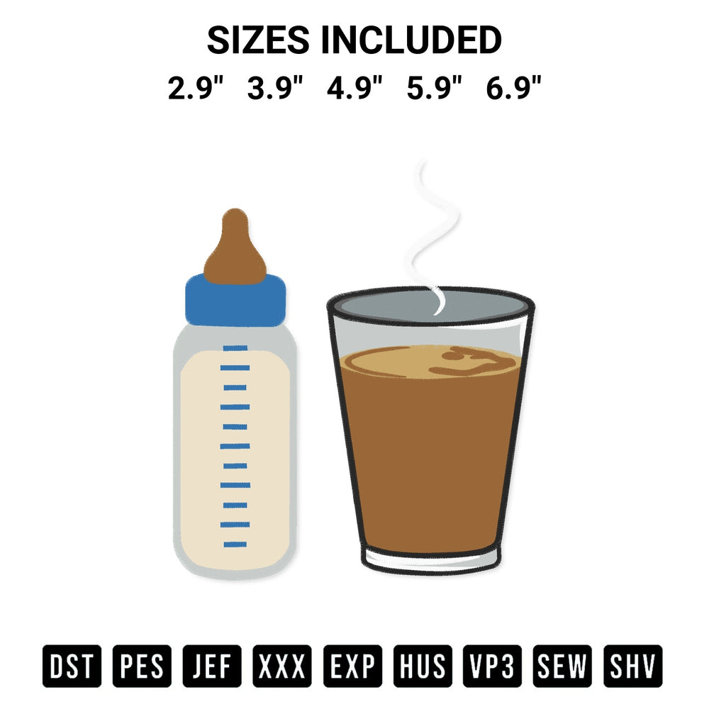Stitch like a pro with the Baby Bottle And Hot Tea Embroidery Design embroidery pattern from Designspacks.com. High-quality digital machine embroidery file. Available sizes: 2.9", 3.9", 4.9", 5.9", 6.9".