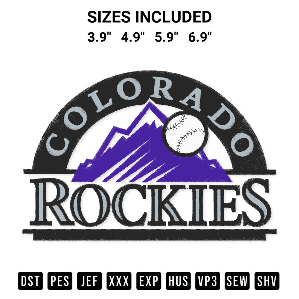 Stitch like a pro with the Colorado Rockies Embroidery Design embroidery pattern from Designspacks.com. High-quality digital machine embroidery file. Available sizes: 3.9", 4.9", 5.9", 6.9".