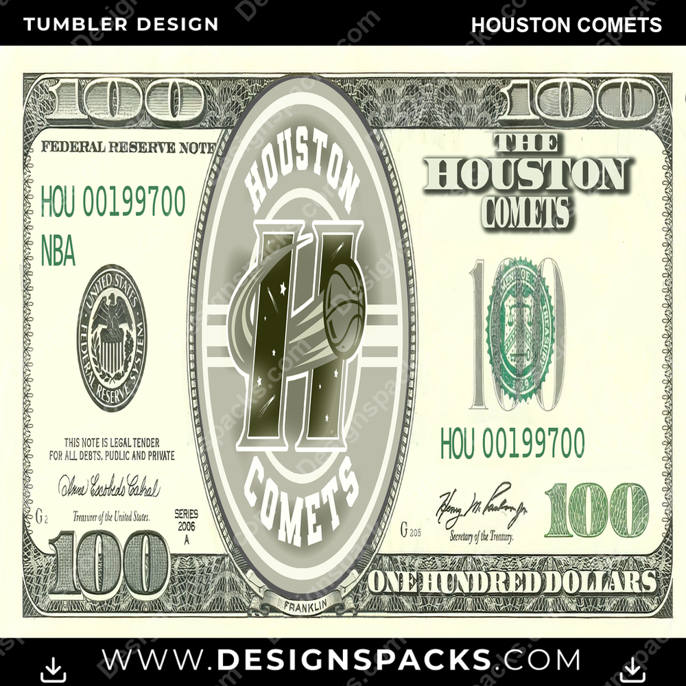 Basketball 100 Dollar Bill Houston Comets Tumbler Digital Wrap Design